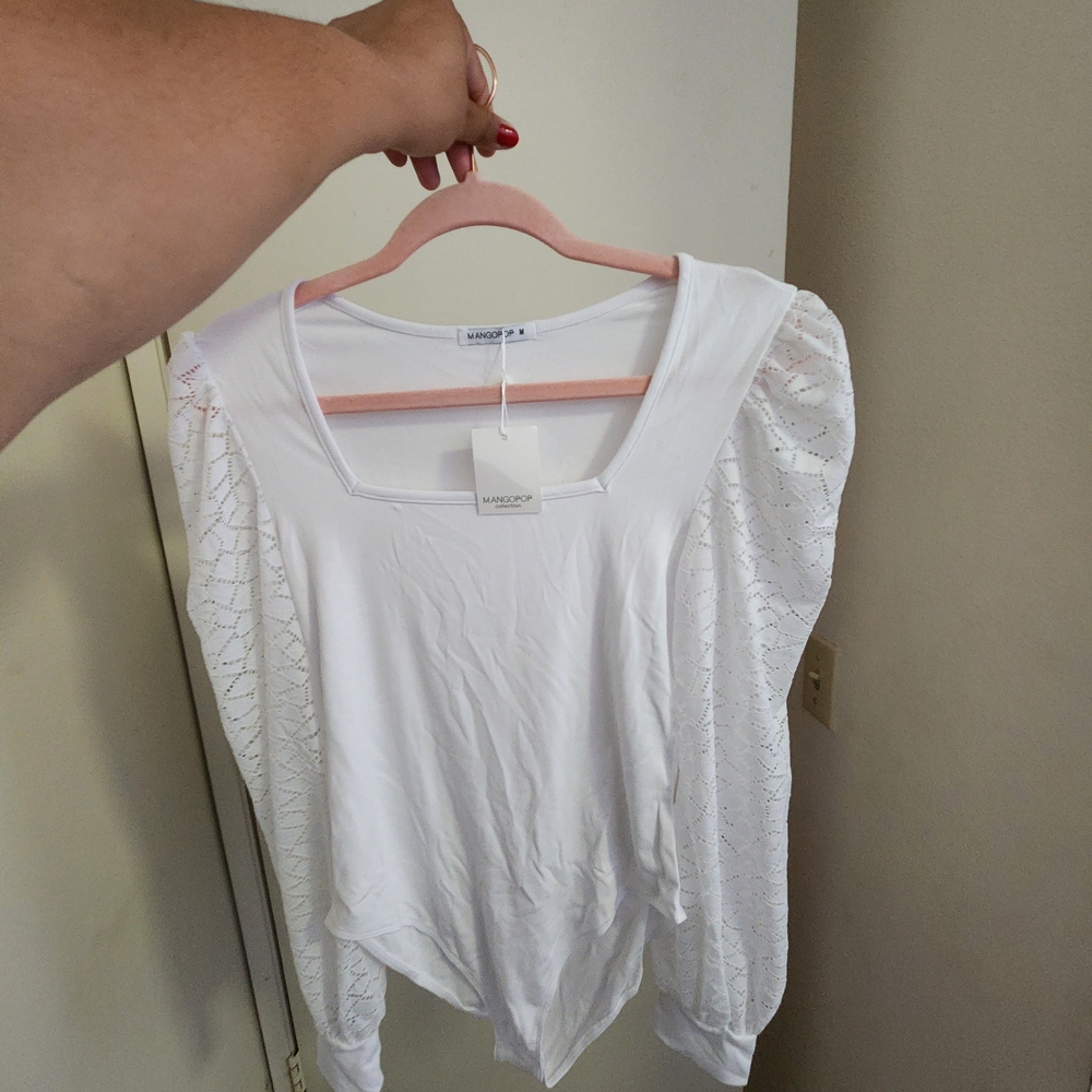 White Puff Sleeve Ruched Blouse Bodysuit
